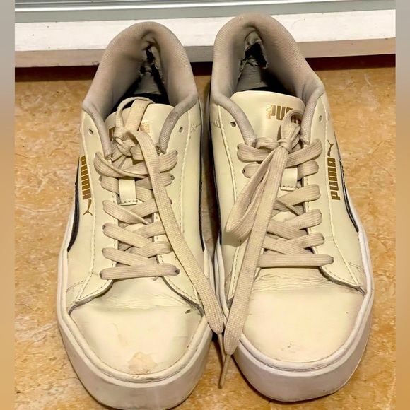 Puma Smash Platform v3 390758-08 Sneakers Women Size 7.5 US OffWhite Black Shoes - Picture 1 of 7